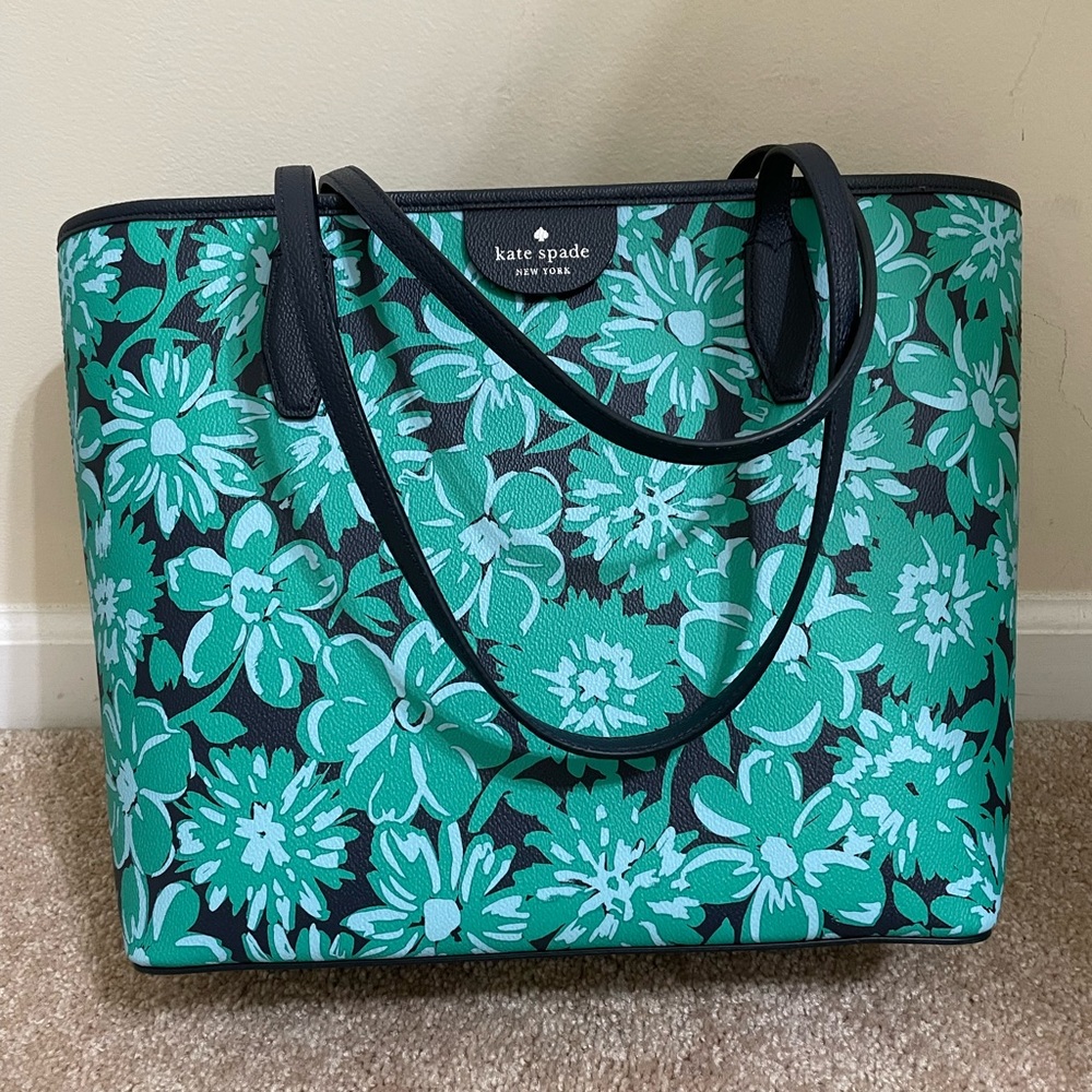 Kate Spade NY tricolor floral green tote handbag
